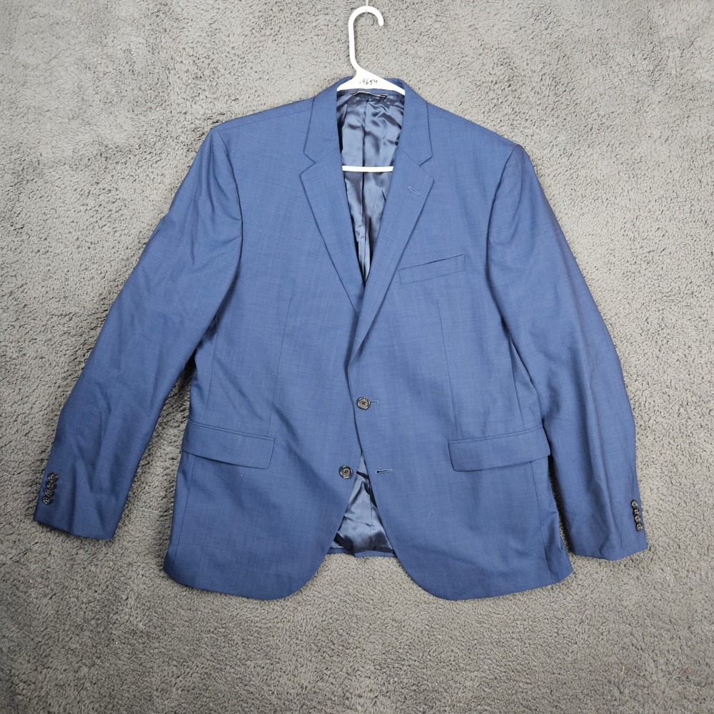 Saks Fifth Avenue Mens Blue Two Button Blazer Suit Jacket 100% Wool 42R
